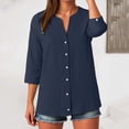 thumbnail image 2 of Womens 3/4 Sleeve Button Down Shirts Cotton Linen Tops V Neck Casual Loose Fit Blouses, 2 of 7