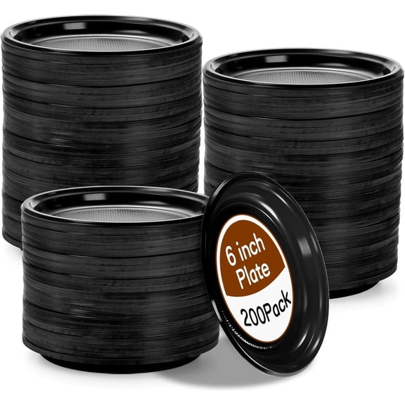 200 Pieces 6 Inch Black Disposable Plates, Plastic Dessert Plates Bulk Round Party Plate Multi-Purpose Appetizer Plates for Cake, Dessert, Fruit, Barbecue, Party, Picnic, Wedding