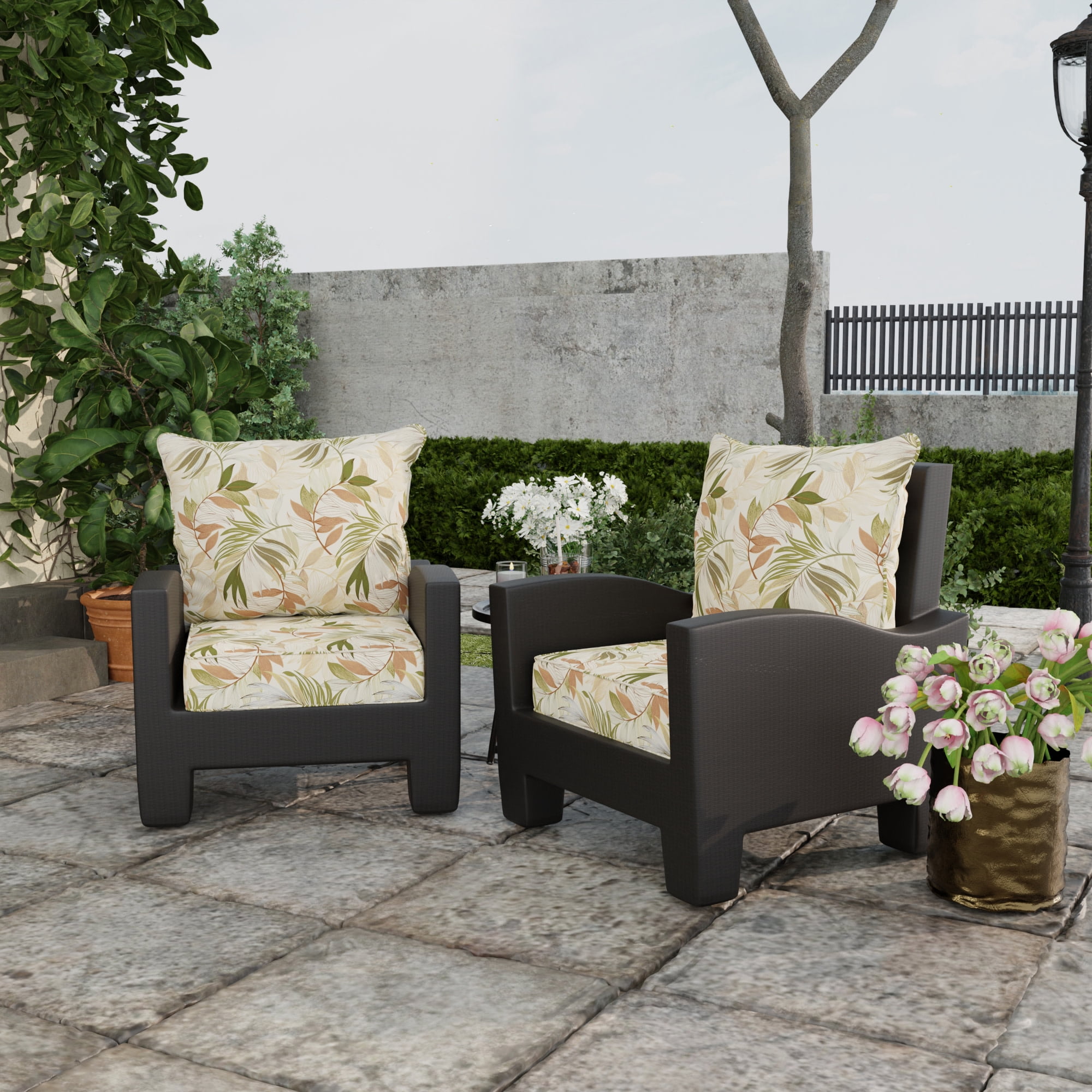 Jordan Manufacturing 46.5" x 24" Oasis Nutmeg Beige Leaves Rectangular Outdoor Deep Seat Chair Cushion Set with Welt