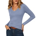 thumbnail image 6 of MYAOYINo Boundaries Womens Long Sleeve V Neck Top Solid Color Fitted T Shirt, 6 of 9