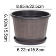 thumbnail image 3 of Planters for Outdoor Plants Imitation Whiskey Barrel Plastic Flower Pot 8.85 Inch, Wood Grain Decorative Planter with Drainage Holes & Matching Saucer for Garden Balcony Indoor Potted Plant Decor, 3 of 7