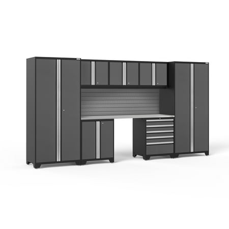 

NewAge Products Pro Series Gray 8 Piece Cabinet Set Heavy Duty 18-Gauge Steel Garage Storage System Slatwall Included