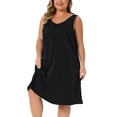 thumbnail image 4 of Agnes Orinda Women's Plus Size Satin Nightgowns V Neck Wide Straps Pleated Wide Sleepshirt Lounge Sleep Dress 1X Black, 4 of 6