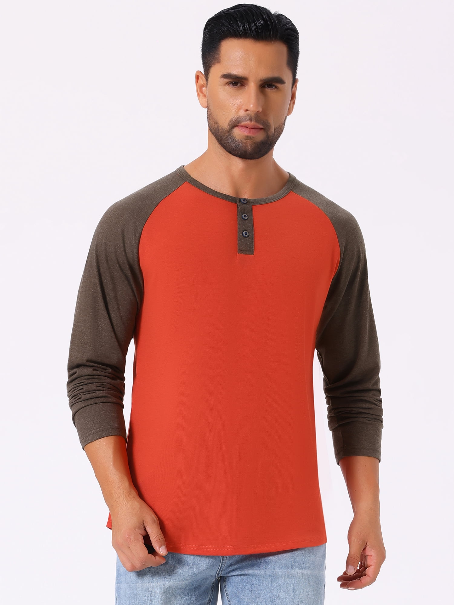 DARING DIVA Men's Raglan Long Sleeve Tee Shirt Baseball Henley T-Shirts XL Red