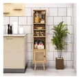thumbnail image 3 of Rattan Storage Cabinet, 4 Tier Slim Bookshelf, Natural Wood Cabinet with Adjustable Shelves, Living Room Bedroom Organizer, 11.5"x11.5"x54", Natural/Black/White, 3 of 9