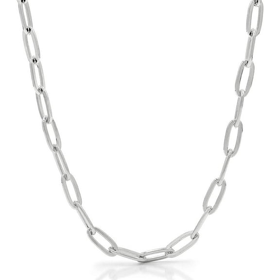 925 Sterling Silver Paper Clip 5.5mm Rhodium Plated High Polish Solid Cable Link Mens Womens Necklace, Bracelet, & Anklet Chain, Giorgio Bergamo 16