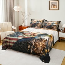 Manfei Animal Eagle 3pcs Twin Sheet Sets for Teens Female Men,USA Flag Twin Fitted Sheet,Independence Day Firework Breathable Flat Sheet,Breathable Home Decor