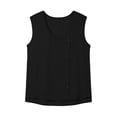 thumbnail image 6 of yoeyez Linen Tank Tops for Women Summer Sleeveless Crewneck Button Trim Blouses Cotton Casual Lightweight Vest Shirt Black,M, 6 of 7