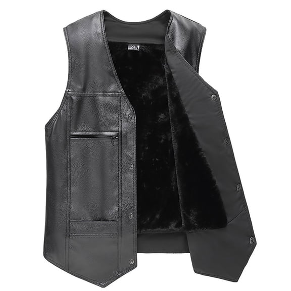 QSAWXQZ Men's Faux Leather Vest V Neck Sleeveless Button Down Biker Vest with Pockets XL