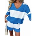 thumbnail image 4 of Women'S Two Piece Sets Summer Lounge Sets Striped Shirts and Shorts Set Oversized Matching Outfit Blue & White L, 4 of 9