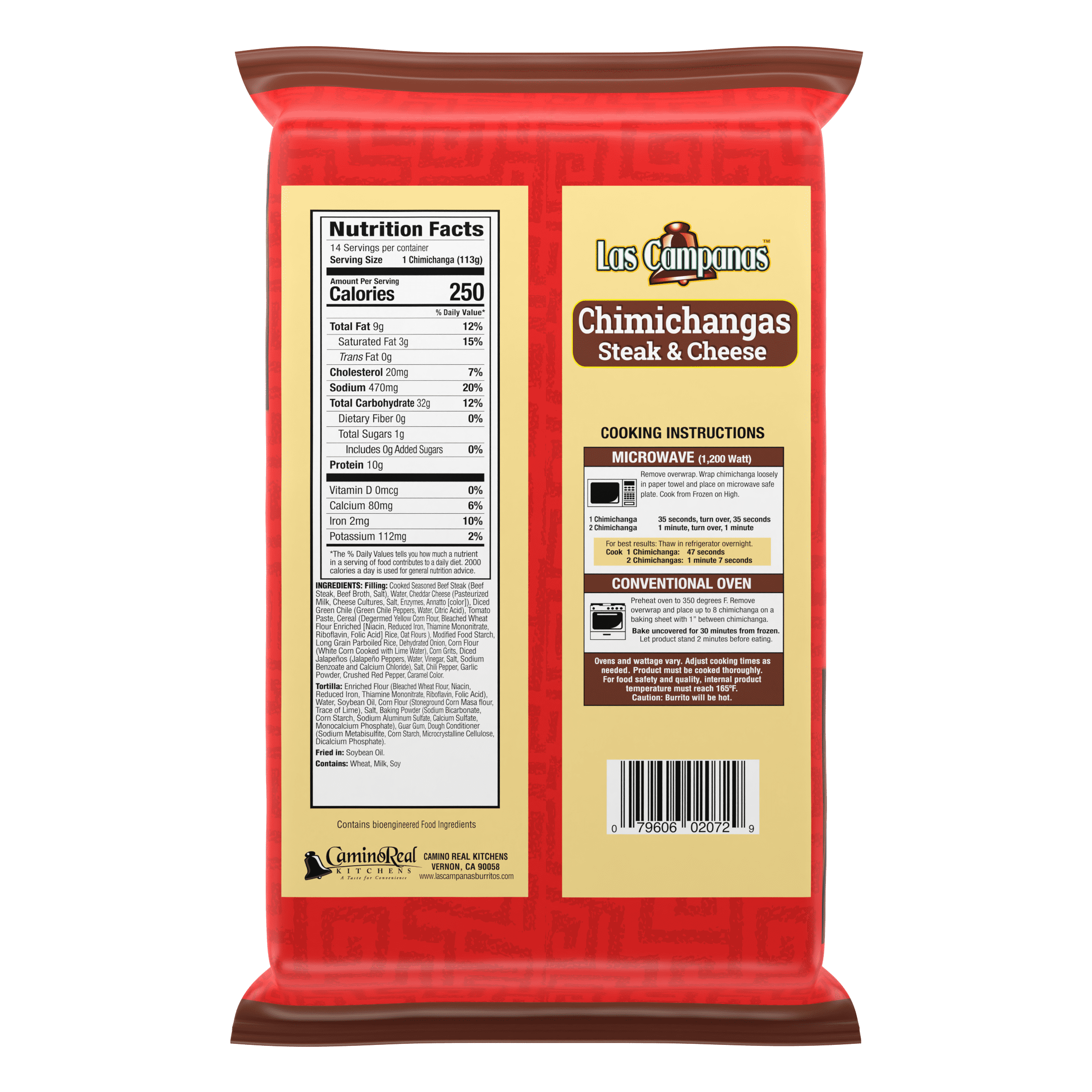 Las Campanas Steak and Cheese Chimichangas, 56 oz, Plastic Film, 14 Count (Frozen)