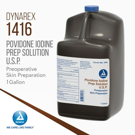 Dynarex Povidone Iodine Prep Solution, Effective Topical Antiseptic for Skin Cleansing, Treatment and Preparation, Brown, 1 Case, 4 - 1 Gallon Bottles