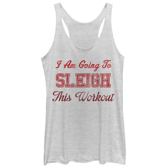 Women's CHIN UP Christmas Sleigh This Workout Racerback Tank Top White Heather Large
