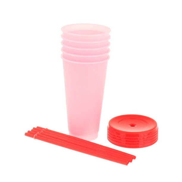 Copas de cambio de color Tumblers con tapas y s - 5 paquetes de plástico reutilizable tumblers de agua fría tazas de café para adultos ni Rosa Sunnimix taza de café