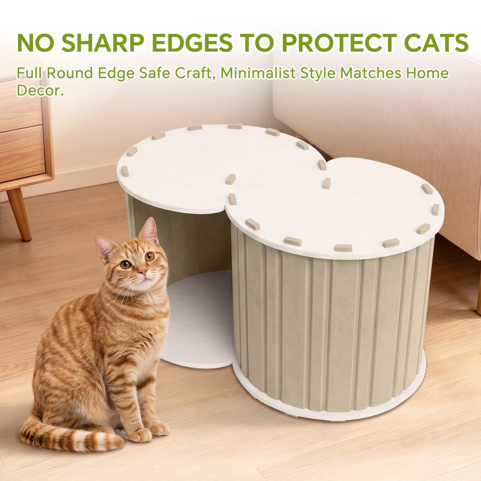 Cat Tunnel Bed Pet House, Multi‑Functional Security Senses Cat Tunnel, Educational Interactive Toy for Playing & Resting, Foldable Pet Hideaway Tunnel for Small Animals, Light Brown 58*40*30cm