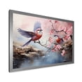 thumbnail image 2 of Designart "Flight of Cherry Blossoms and Bird in Japan II" Animals Framed Wall Art Decor - Farmhouse Pink Bird Floral Entryway Framed Wall Art Print, 2 of 6