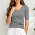 thumbnail image 6 of GigrtiJin Women's Short Sleeve T Shirts Casual Slimming V Neck Basic T Shirts Womens Solid Color Pull On Cropped Going Out Tees, 6 of 8