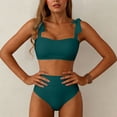 thumbnail image 4 of Hurxie Women's High Waisted Tummy Control 2 Piece Swimsuits Full Coverage Square Neck Bikini Sets High Leg Bathing Green,S, 4 of 5