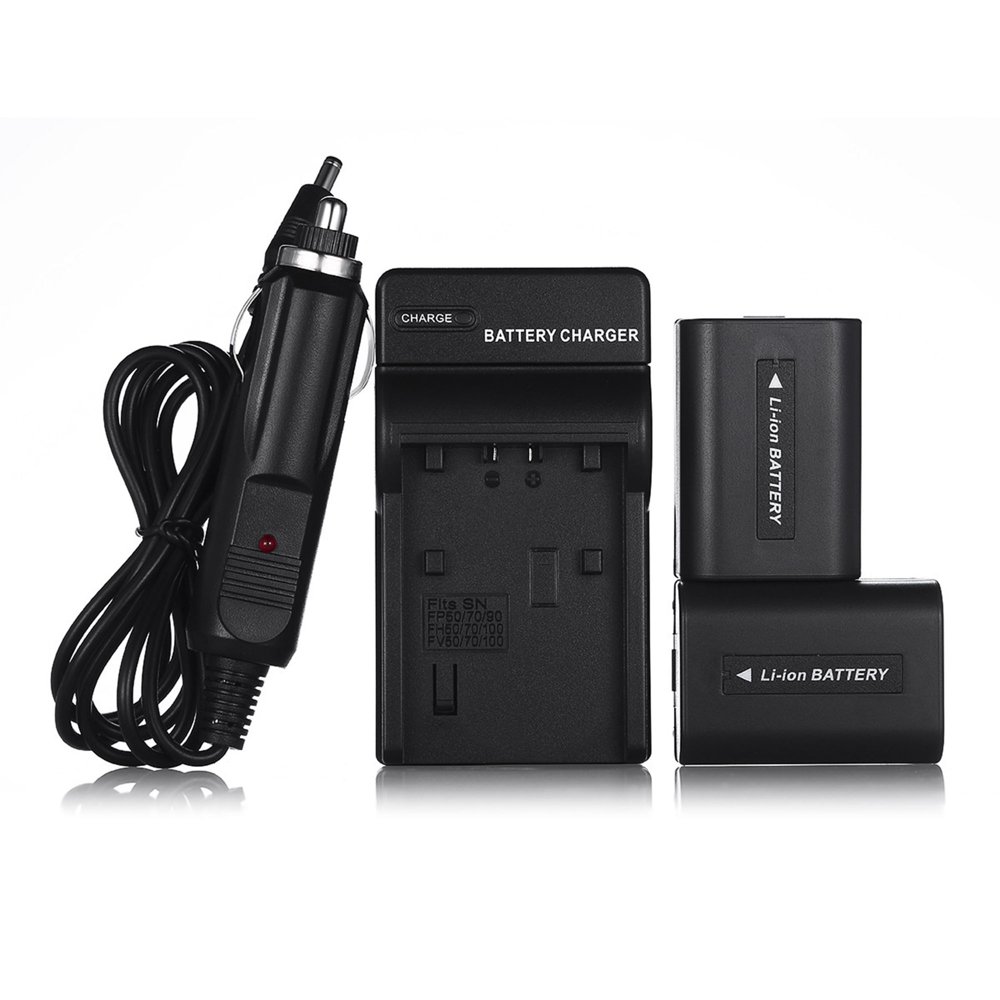 Powerextra 2Pack 1000mAh 7.4V Camera NPFH50 Battery + Battery Charger