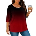 thumbnail image 6 of thefmos Women Plus Size Fall Winter Round Neck 3/4 Sleeve Gradient Casual Loose Tshirt Pullover Tops for Women Cute Trendy Comfy Oversized Tee Blouses Daily Wear Work Outfits, Red 4XL, 6 of 7
