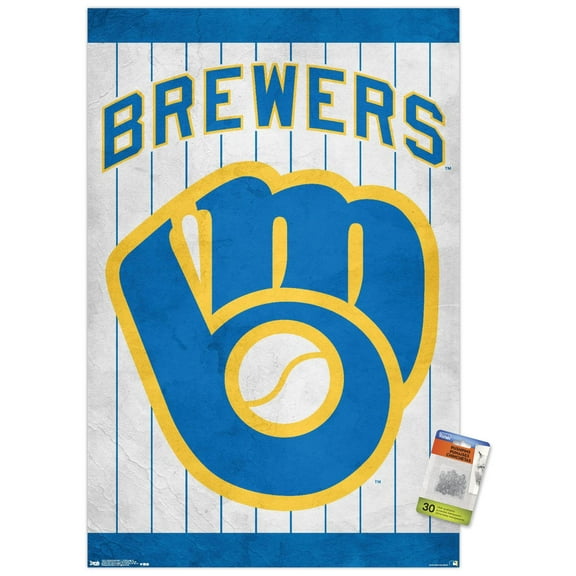 MLB Milwaukee Brewers - Retro Logo Wall Poster with Push Pins, 22.375" x 34"