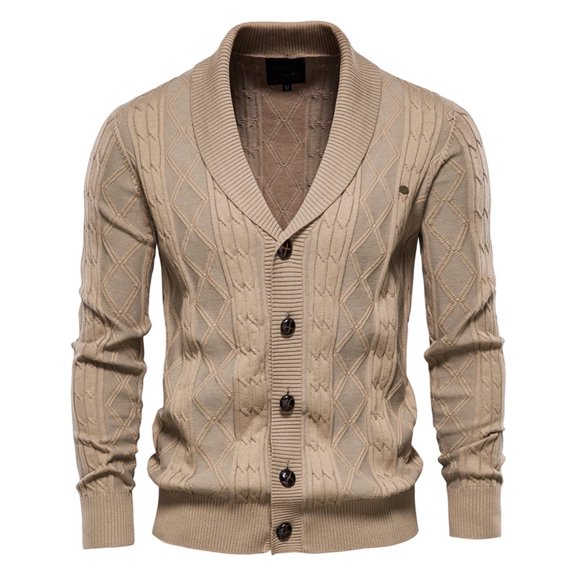 Odeerbi Cardigan for Men Knitted Sweater Trendy Long-Sleeved Sweater Cardigan Solid Color Lapel Jacket Blue