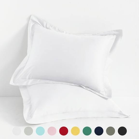 Flxxie 2 Pack 500 Thread Count Cotton Sateen Pillow Shams 20"x30" with 2" Flange, Queen, White