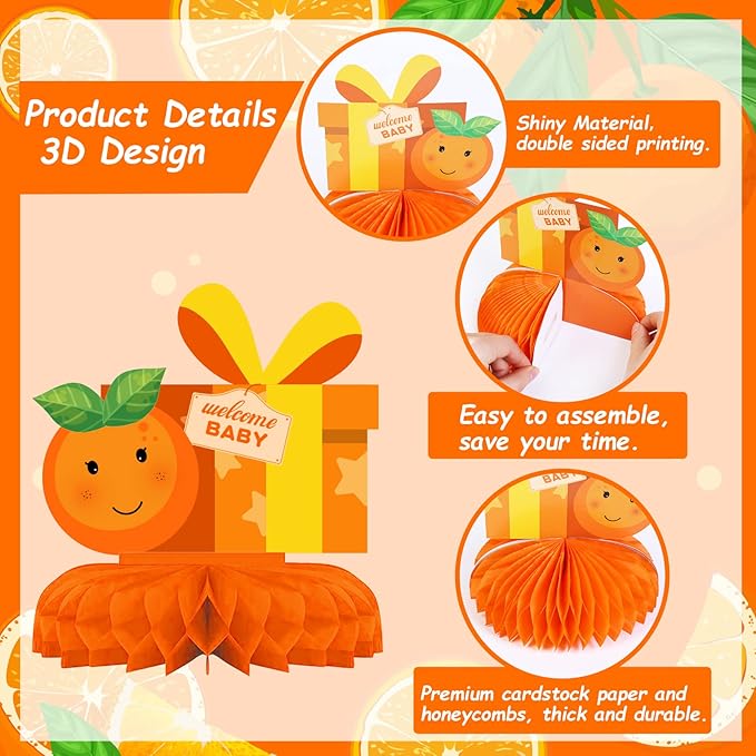 Little Cutie Baby Shower Decoration Little Cutie Table Centerpiece, Clementine Orange Honeycomb Centerpieces Tabletop Supplies for Tangerine Themed Baby Shower, Wedding & Birthday Party