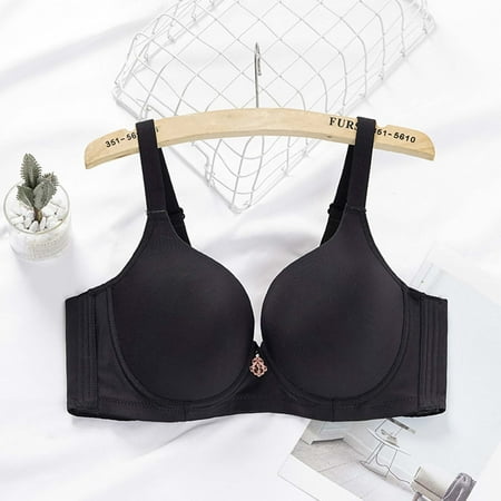 Women Underwire Everyday Bra Smoothing Supportive Push-Up Bralette with Rhinestone Shaping Thin Daily Brassiere  Black  XL