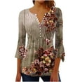 thumbnail image 3 of Feancey Floral Henley Shirts for Women Dressy Casual 3/4 Sleeve Button V-neck Blouse Pleated Loose Tunic Tops Boho Printed Summer Tshirts Yellow XL, 3 of 6