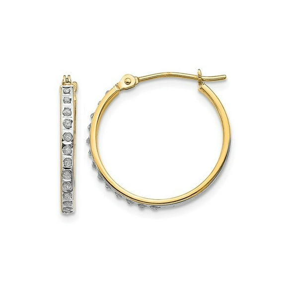 Accent Diamond Hoop Hinged Earrings in 14K Yellow Gold (3/4 inch)