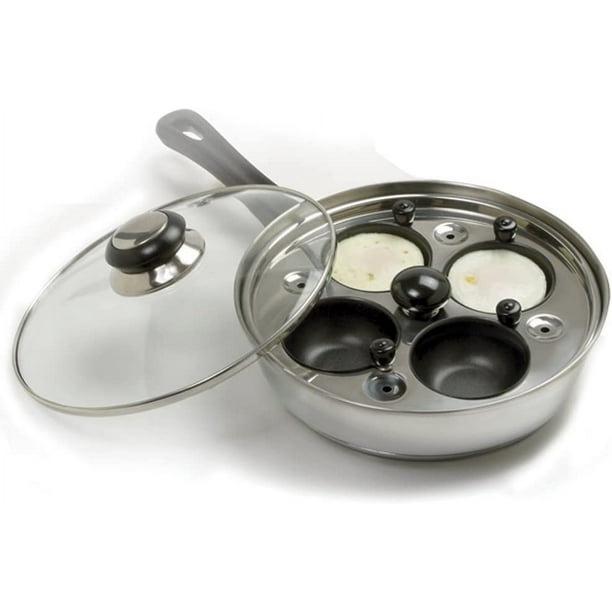 Juego de sartenes Norpro con escalfador extraíble para 4 huevos, 8.5 pulgadas
