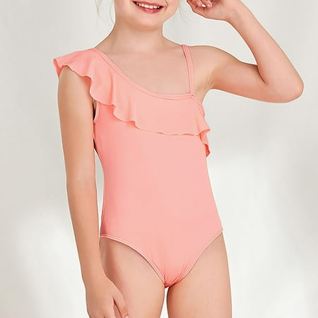 

Gubotare Girl s Solid Color Ruffled Sling Tow Piece Swimsuit For 7 To 14 Years Swimming Pool Hot Spring Tween Bathing Suits Pink 13-14 Years