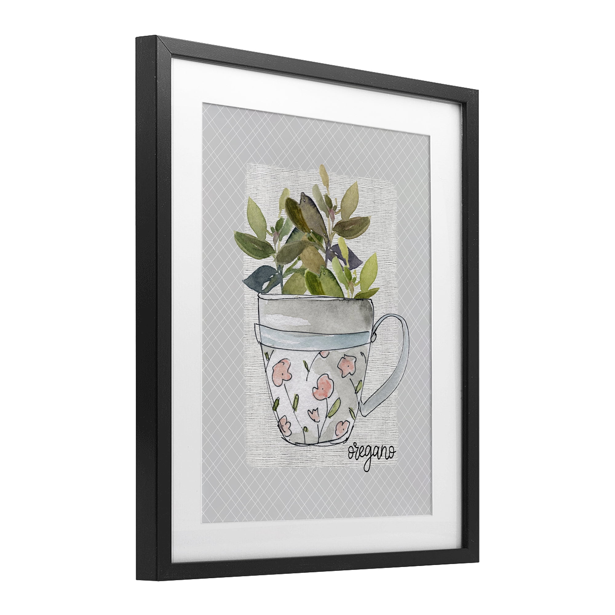 Stupell Industries Oregano Herb Mug Black Framed Print Under Glass, design by Livi Finn