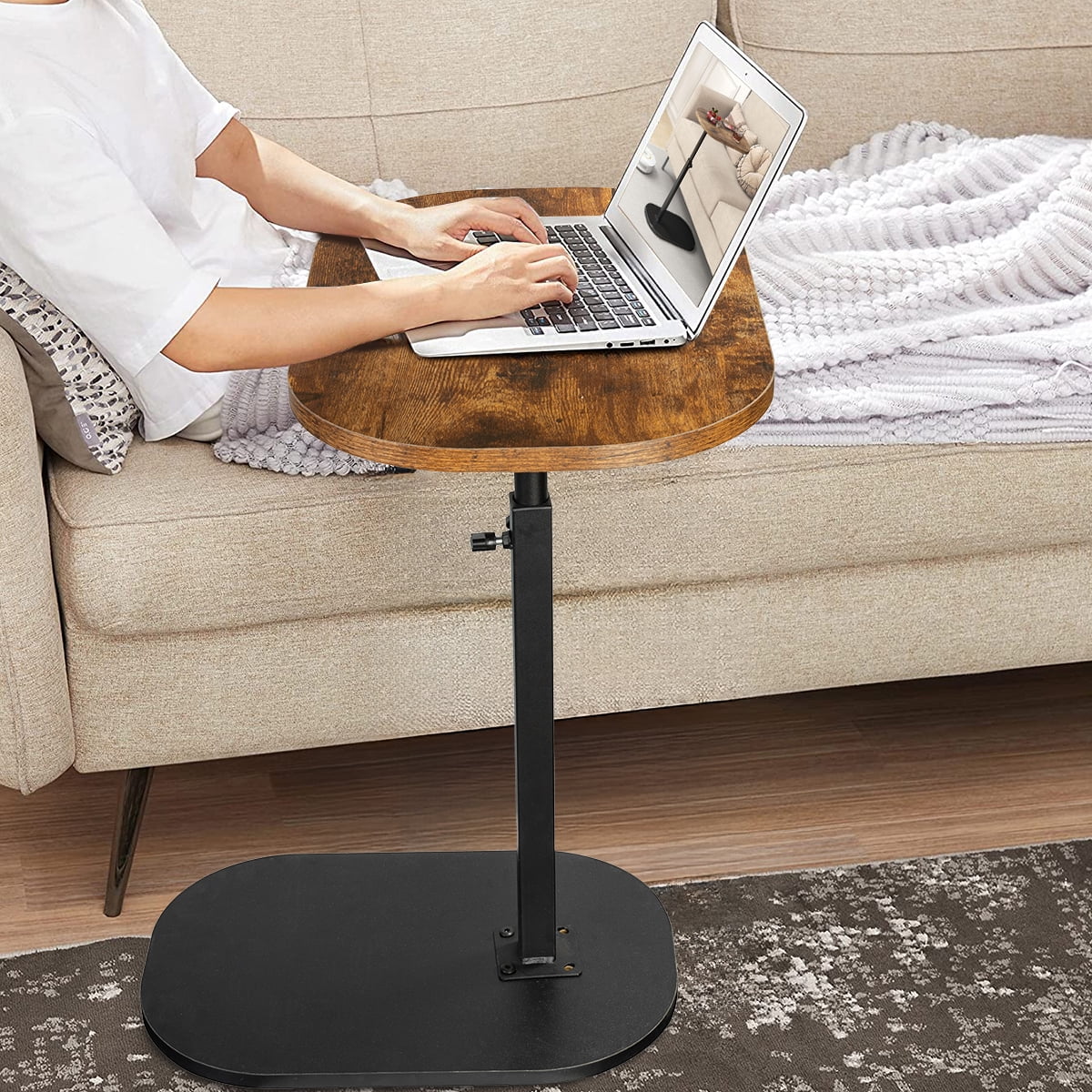 SolarSoda C Shaped Side Table, 360° Swivel End Table for Living Room, Height Adjustable(Brown)