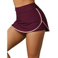 thumbnail image 6 of Attraco Women Swim Skirt Shirred Contrast Trim Swimming Skort V Slit Sporty Swim Bottom with Built-in Short, 6 of 8