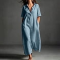 thumbnail image 2 of Bxsruta Womens Maxi Shirt Dress Casual Collared V Neck Short Sleeve Flowy Long Dresses with Pockets, 2 of 8