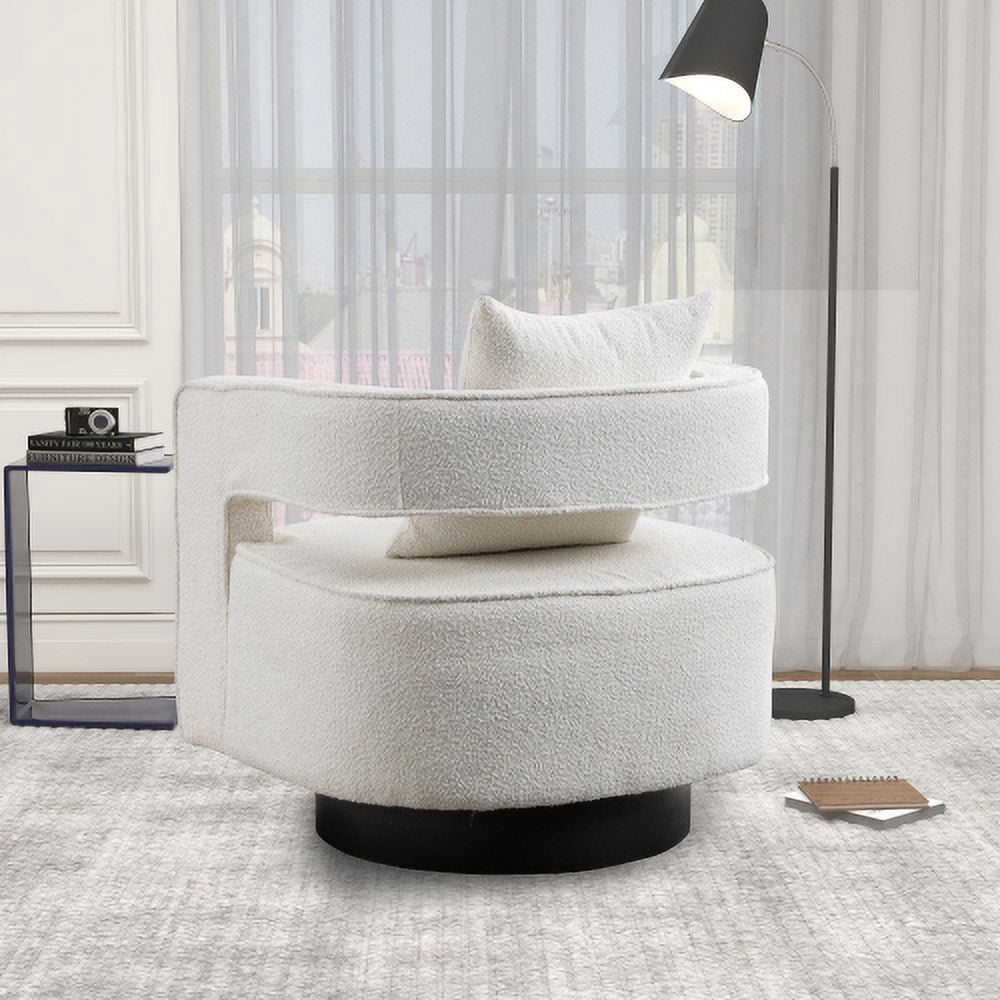 Leumius Swivel Accent Chair with Open Back,Modern Single Sofa Chair With Weathered Base for Nursery Bedroom Living Room Hotel Office, Club Chair Leisure Arm Chair for Lounge,Ivory Boucle
