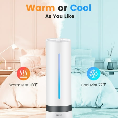 Costway Humidifier for Large Room 9L Warm & Cool Mist Top Fill Ultrasonic Air Vaporizer - White