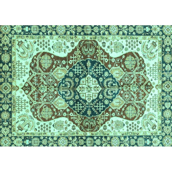 Ahgly Company Machine Washable Indoor Rectangle Abstract Turquoise Blue Modern Area Rugs, 5' x 8'