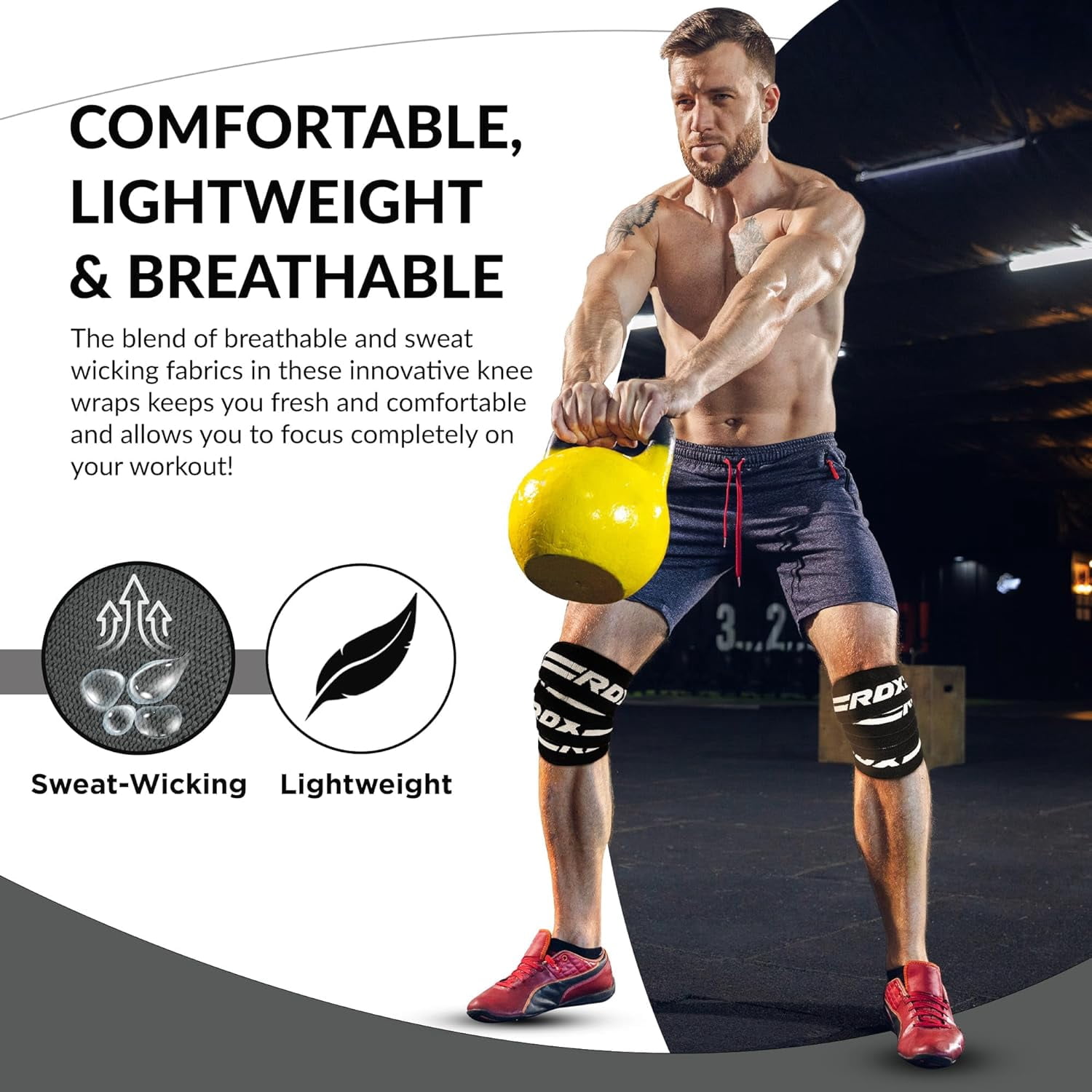 RDX Knee Wraps Weightlifting, 78" Elasticated Straps for Gym Workout Fitness Squats Powerlifting Leg Press
