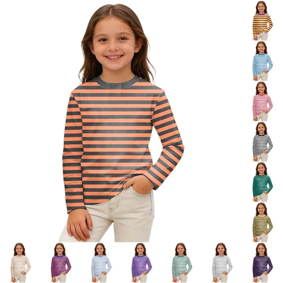 Gunia Toddler Boys T Shirts Stripe Long Sleeve Shirt Colorful Party Graphic Tee Kids Comfortable Casual Tops T-Shirts Orange 3-4 Years