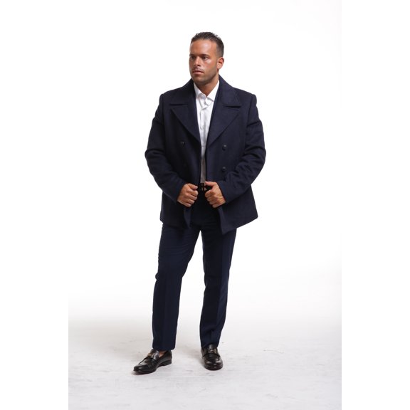 Elie Balleh Navy Pea Coat Men Coats