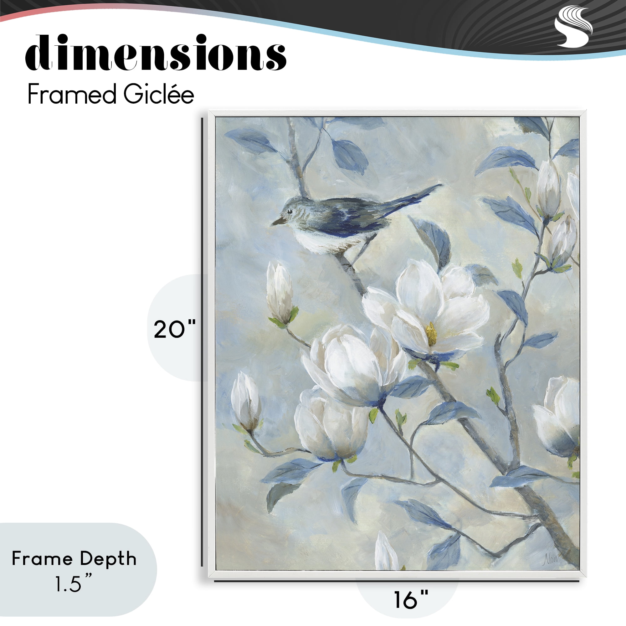 Stupell Industries Blue Bird in Magnolia Tree White Framed Giclee Art, design by Nan