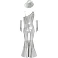 thumbnail image 4 of TiaoBug Kids Girls Metallic Funky Dance Jumpsuit and Hat Gloves Fringe Disco 70s Party Outfit Silver 16, 4 of 6