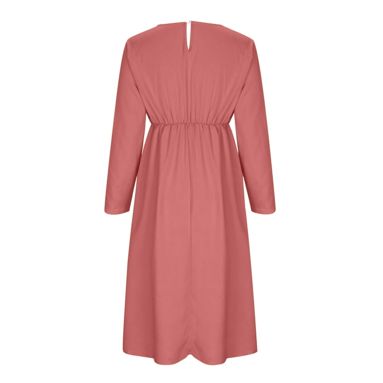 autumn midi dresses with sleeves Red Linen Midi Dress with Fit and Flare Silhouette and Puffy Sleeves