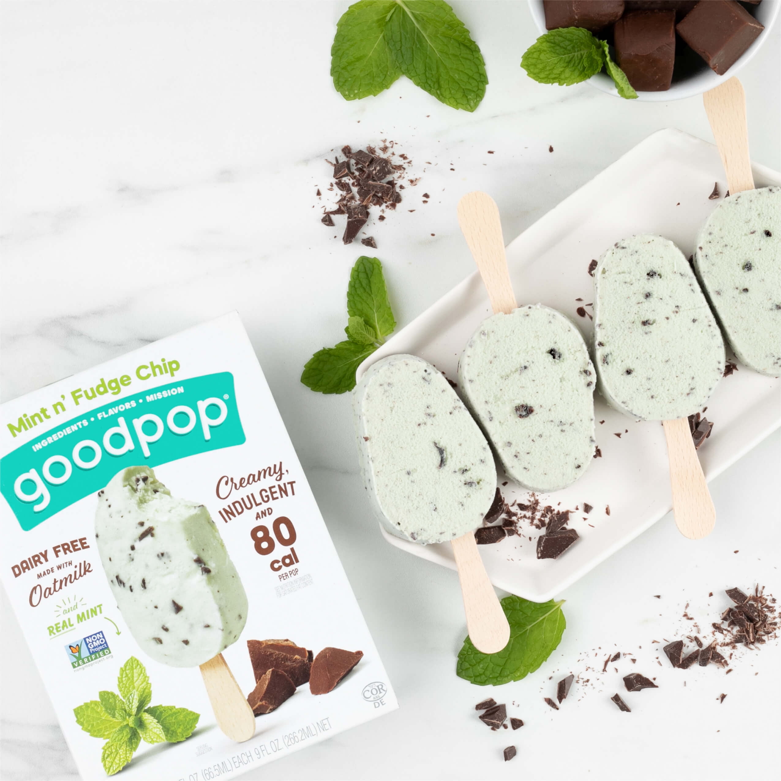 GoodPop Mint n' Fudge Chip Dairy-Free Smooth Oat Milk Frozen Dessert Bars, 4 Pack