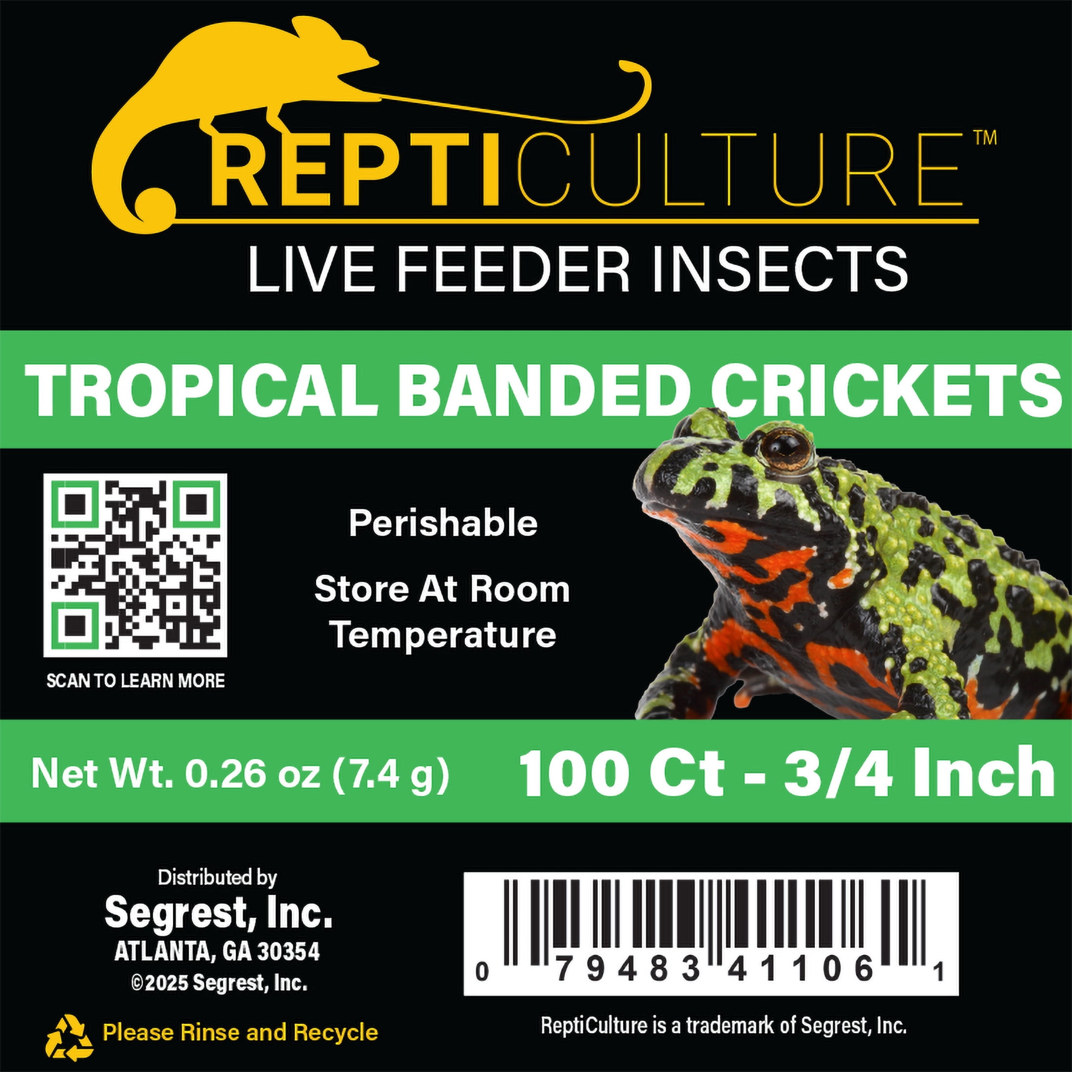 ReptiCulture 3/4" Tropical Banded Cricket 100 ct