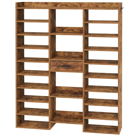 HOOBRO 10 Tier Shoe Rack Tall, 47" Large Wooden Shoe Rack Organizer, 61" Tall Shoe Shelf with Cubbies and Fabric Drawer, for 25-33 Pairs of Shoes, Entryway Shoe Organizer, Rustic Brown FG10SC01