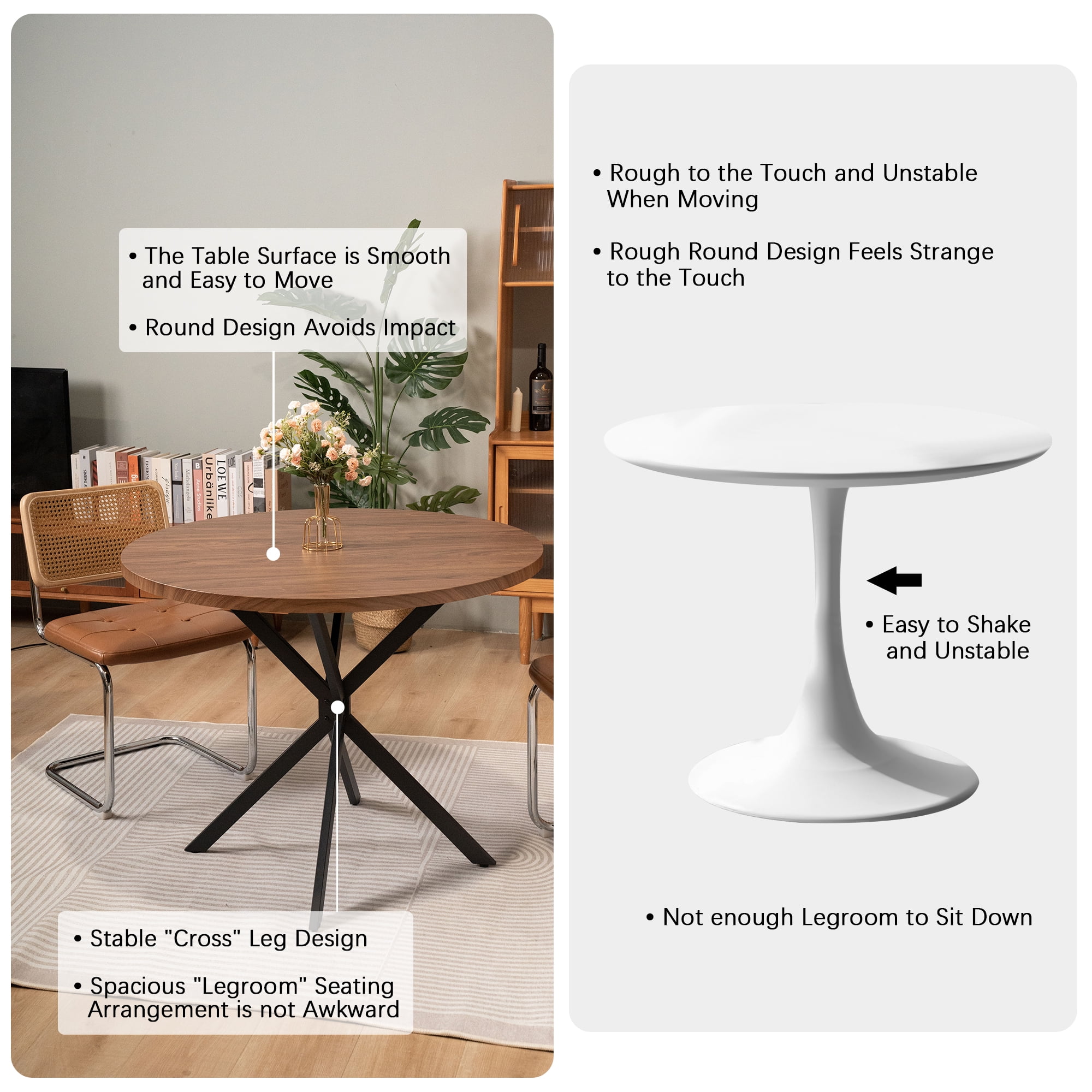 Cvortll Round Dining Table for 4 People, 39 inch Modern Round Dining Table with Metal Legs, Kitchen Dinner Table for Living Room, Dining Room